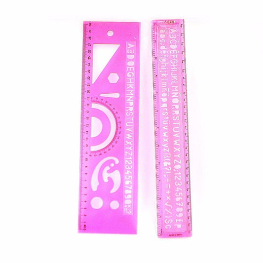 Plastic Ruler and Alphabet Stencil Set Pack of 2 Assorted Colours 3005