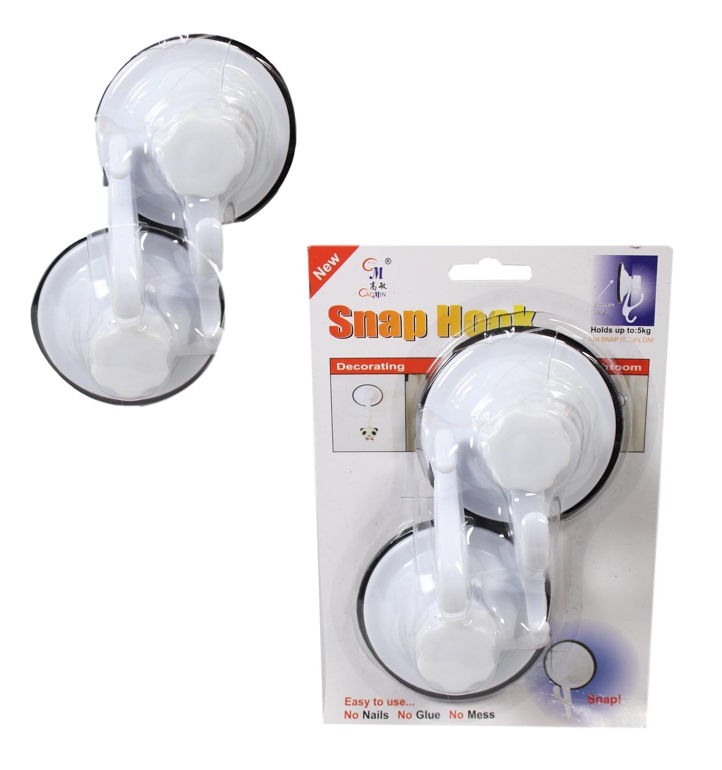 Plastic Snap On Suction Pad Sticky Wall Hook 7.5 cm Pack of 2 5639