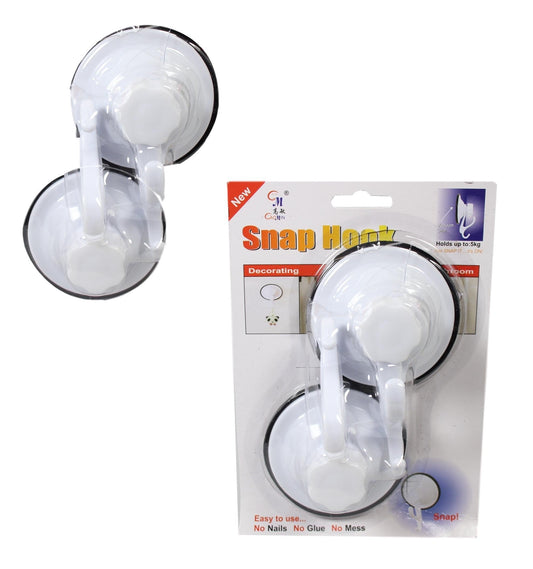 Plastic Snap On Suction Pad Sticky Wall Hook Pack Of 2