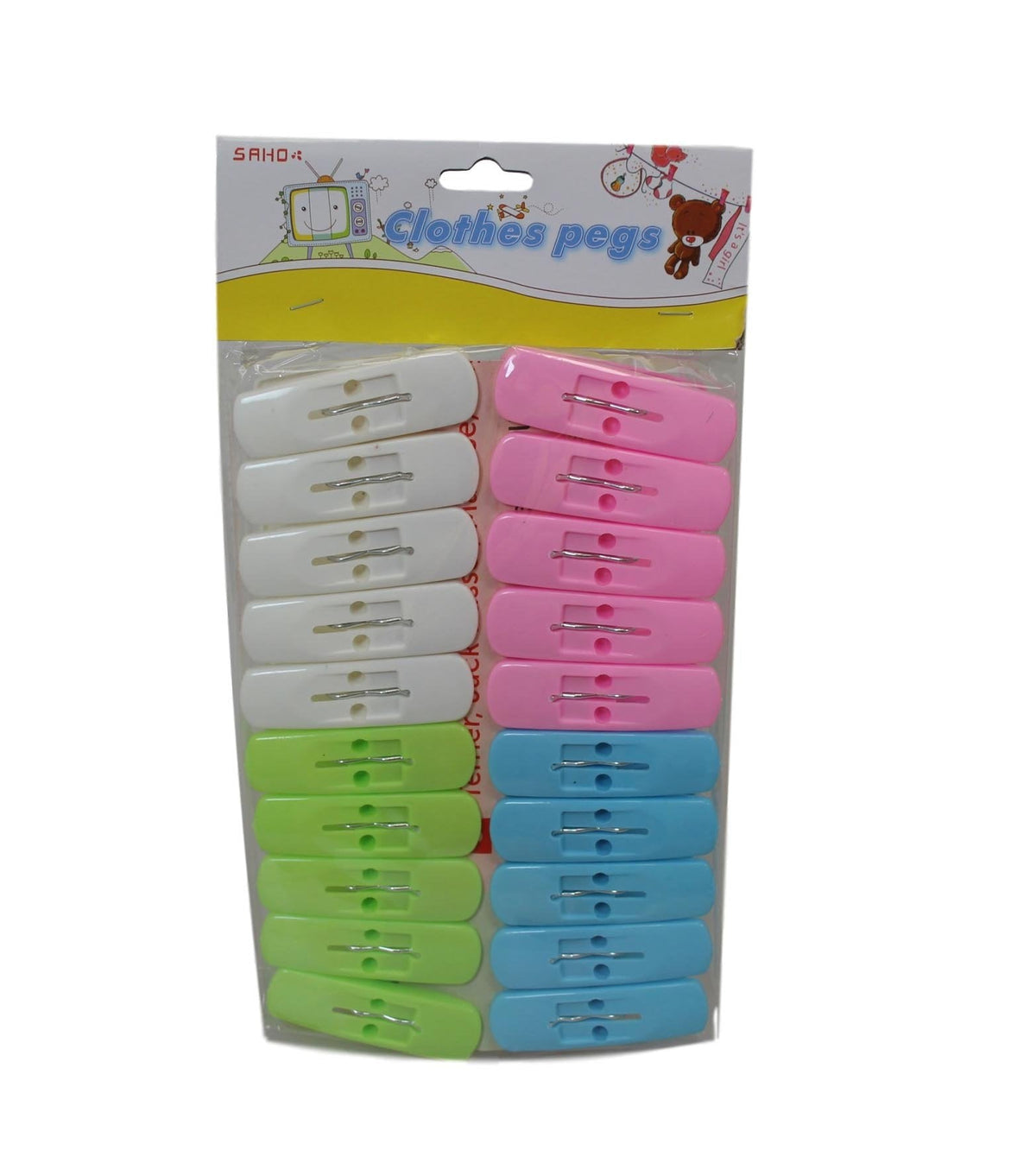 Plastic Washing Line Clothes Pegs Pack Of 20 Assorted Colours