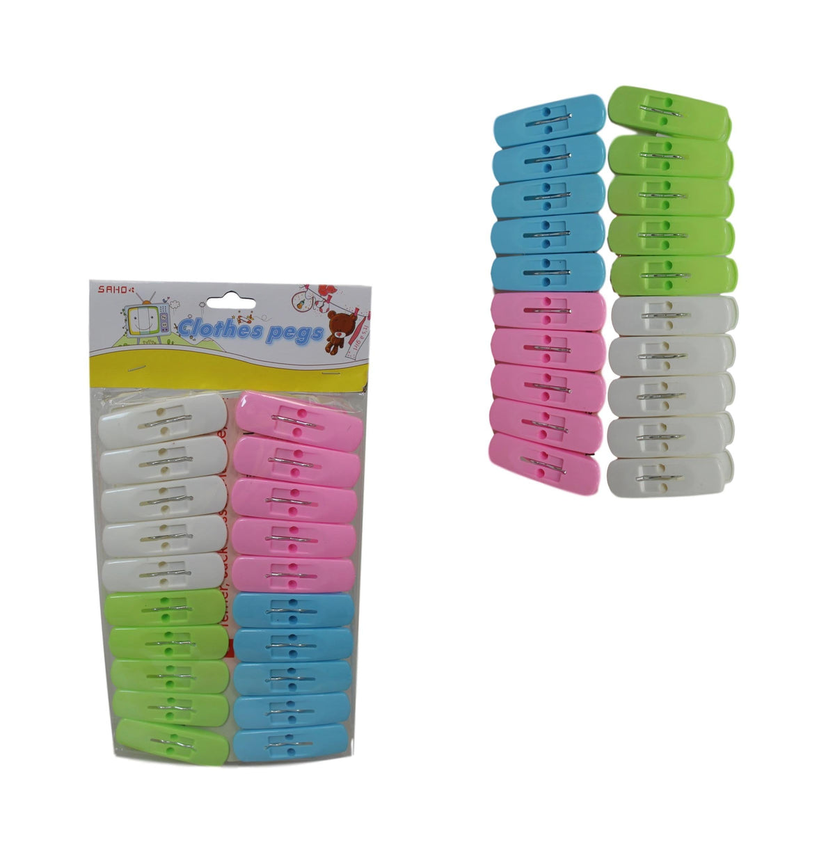 Plastic Washing Line Clothes Pegs Pack Of 20 Assorted Colours