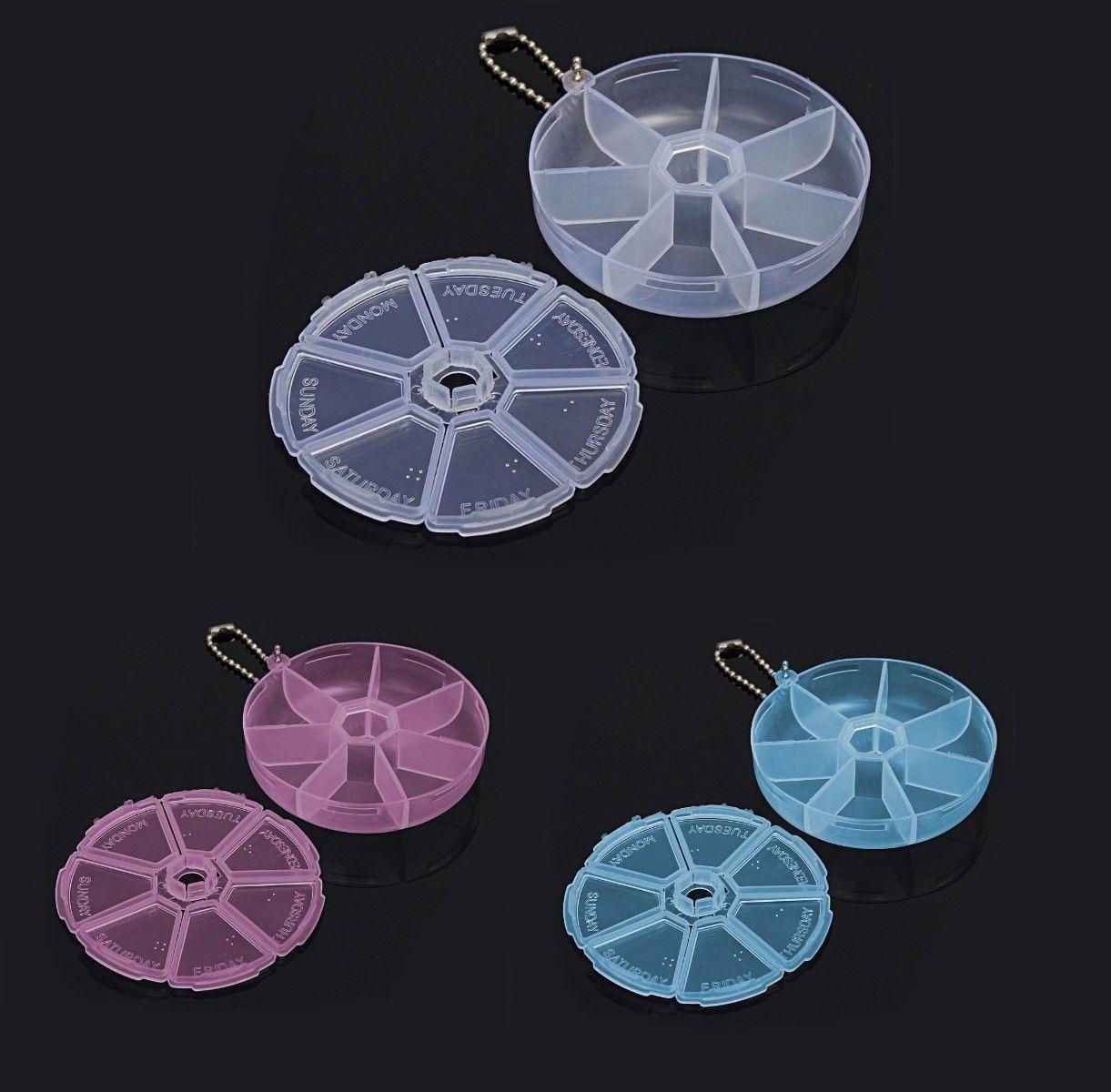 Round Plastic Pill Box Container 7 days Assorted Colours 0456