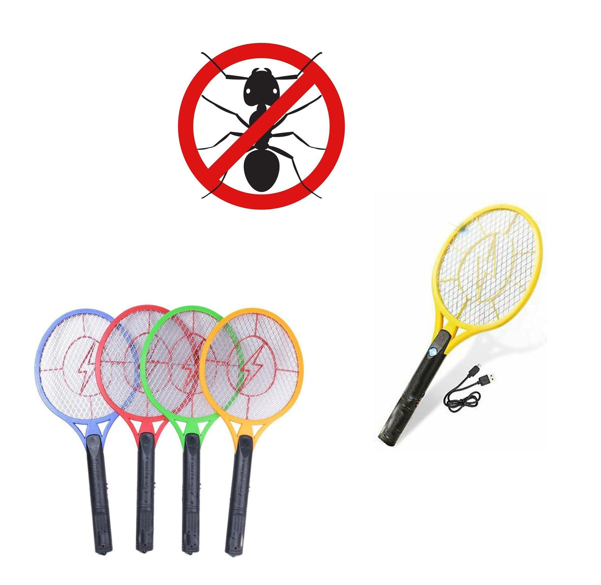 Electric Fly Mosquito Swatter Racket 50 X 21 Cm Usb Rechargeable Assorted Colours