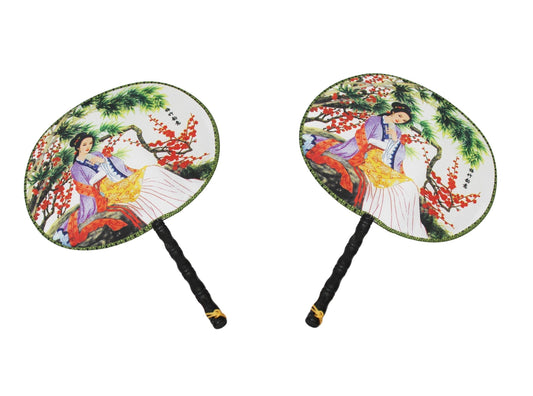 Chinese Modern Style Fabric Round Hand Fan Assorted Designs