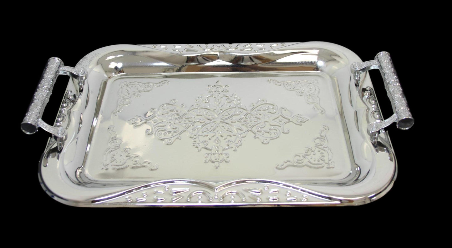 Metallic Chrome Steel Vintage Serving Tray 35 x 25cm Assorted Colours 5850