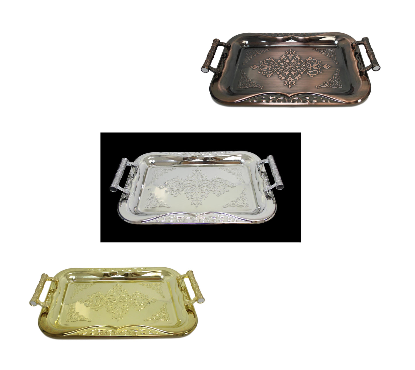 Metallic Chrome Steel Vintage Serving Tray 35 x 25cm Assorted Colours 5850