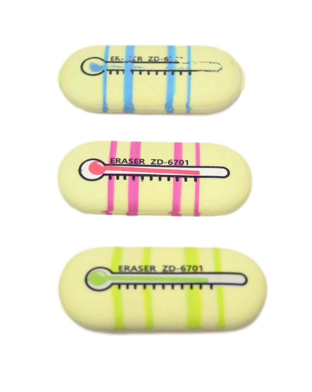 Stationary School Eraser Rubber Thermometer Themed 5 x 0.5 cm Pack of 3 Assorted Colours 5871