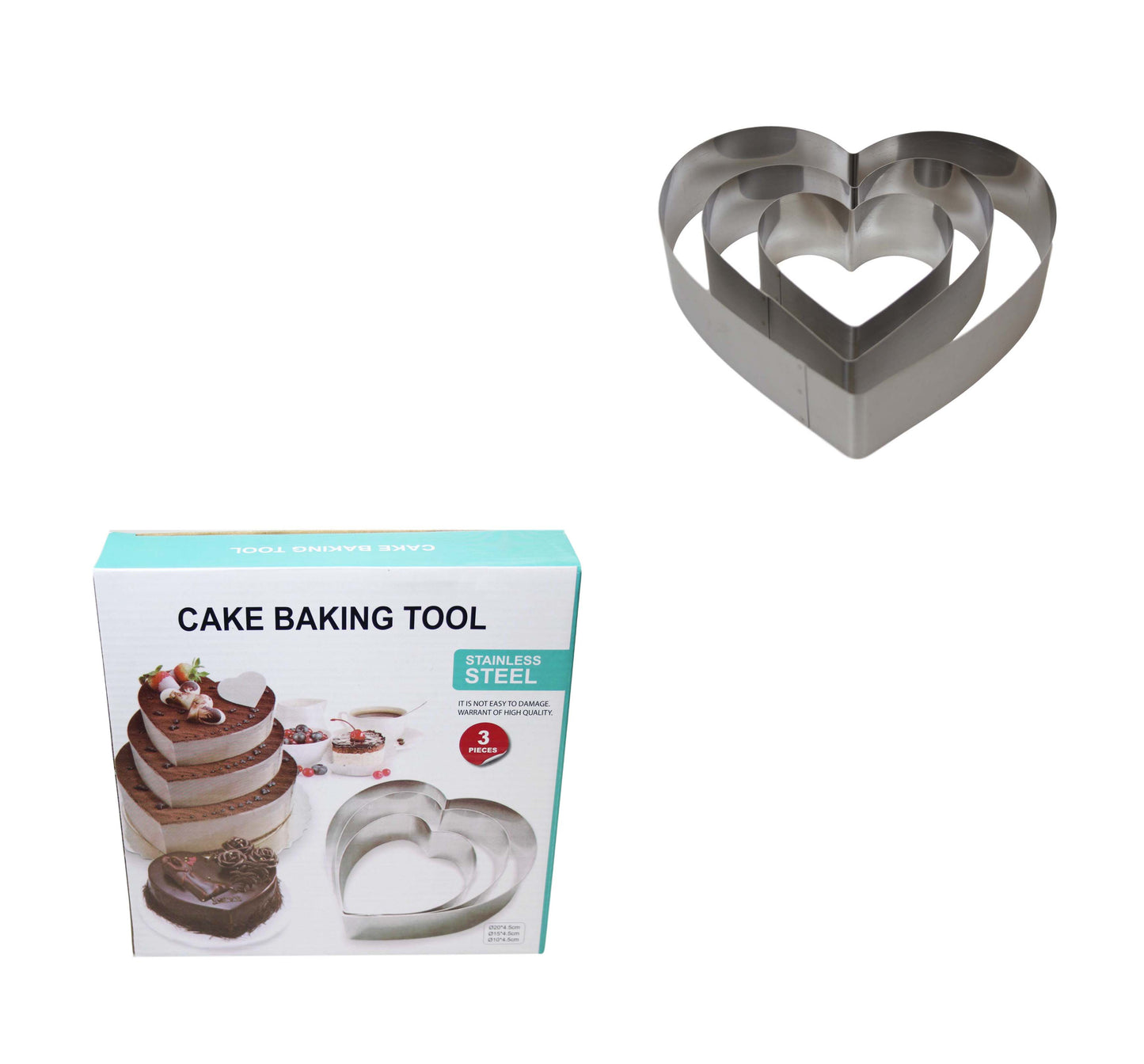 Stainless Steel Heart Baking Ring Mould Set of 3 20 / 15 / 10 cm 5915