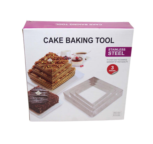 Stainless Steel Cake Baking Tool 3 Pack Square Large Medium Small Cake Bake 5918