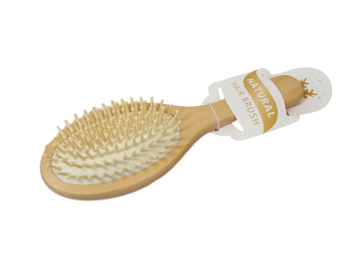 Natural Wooden Oval Paddle Hair Brush Assorted Colours
