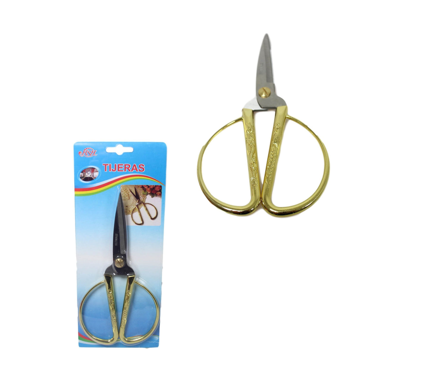 Stainless Steel Traditional Sewing Cutting Scissors with Gold Handle 19cm 5932