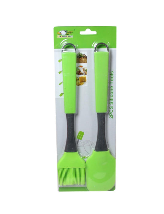 Baking Cooking 2 Pack Silicone Brush and Spatula Kitchen Tool Green 26cm 5933