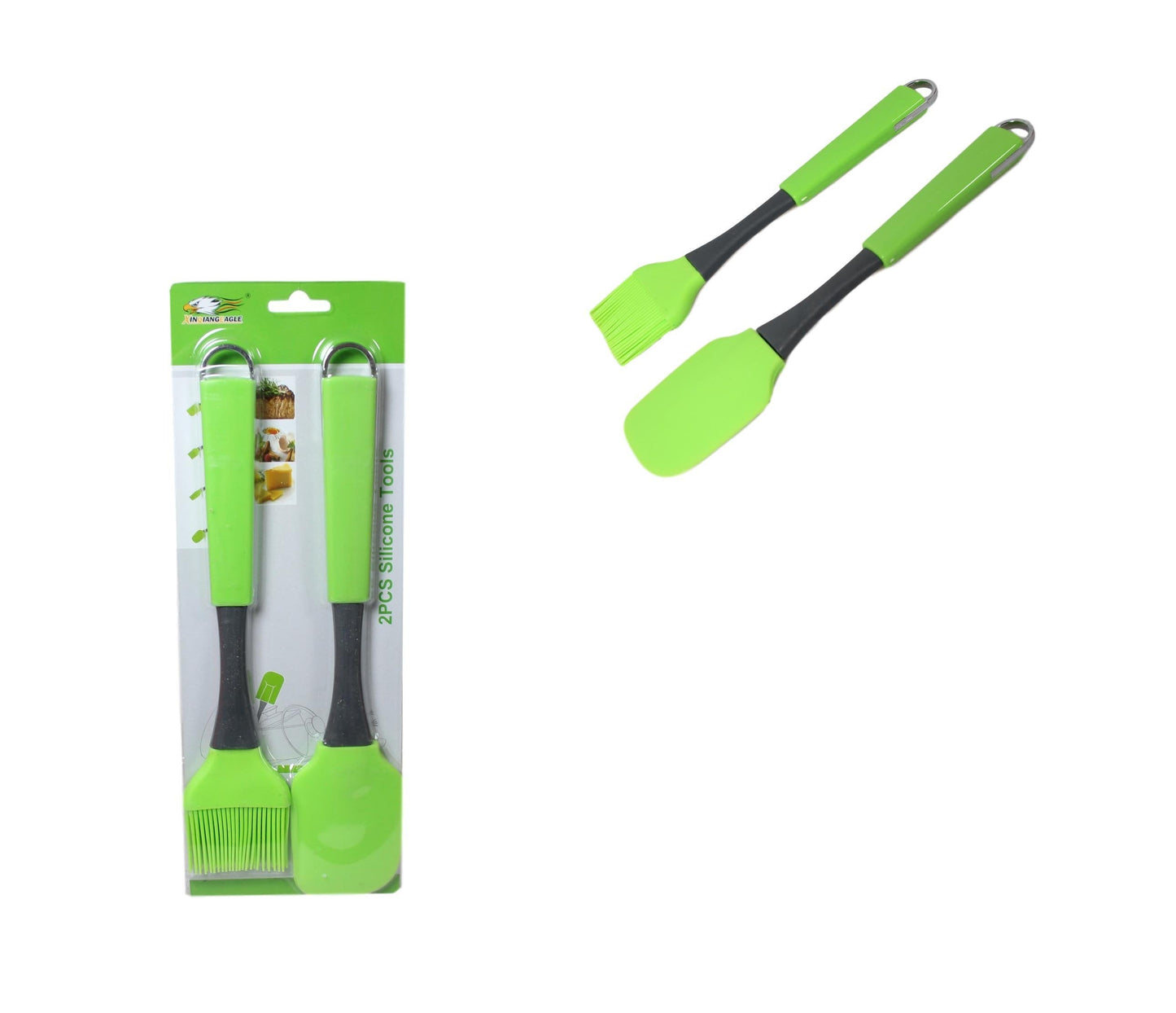Baking Cooking 2 Pack Silicone Brush and Spatula Kitchen Tool Green 26cm 5933