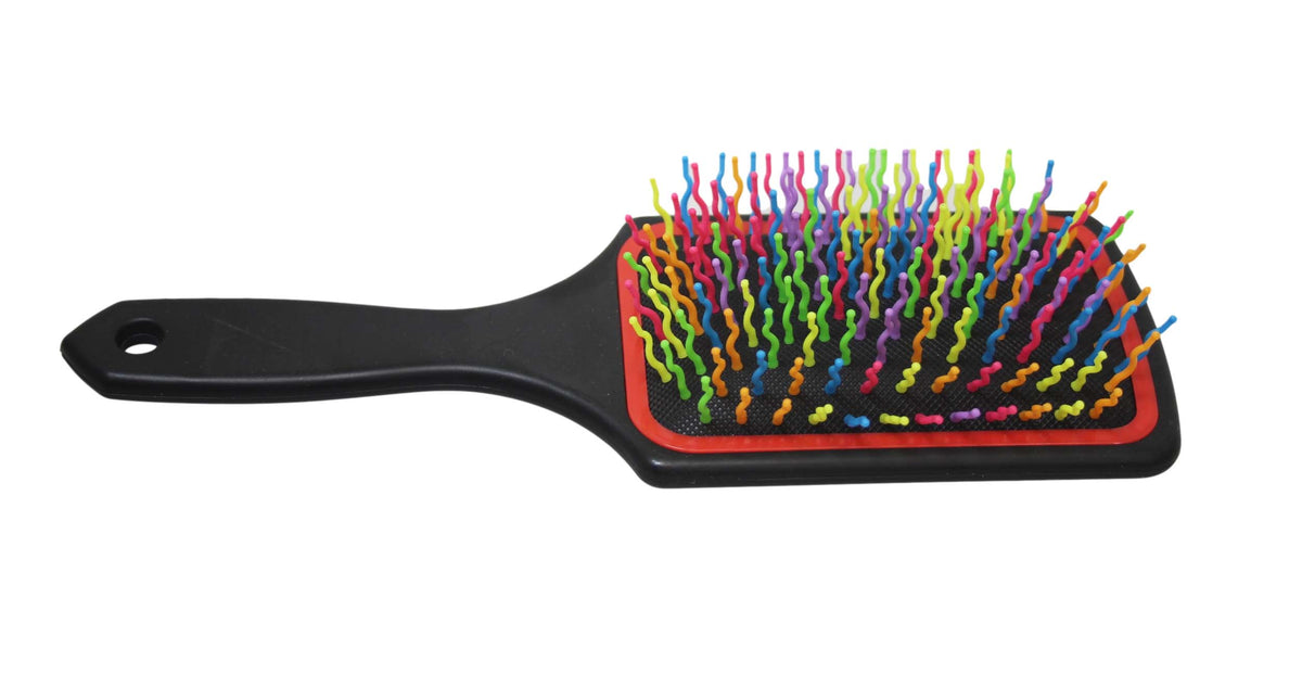 Plastic Detangling Frizzle Hair Brush With Squiggly Rainbow Bristles 24 X 8Cm Assorted Colours