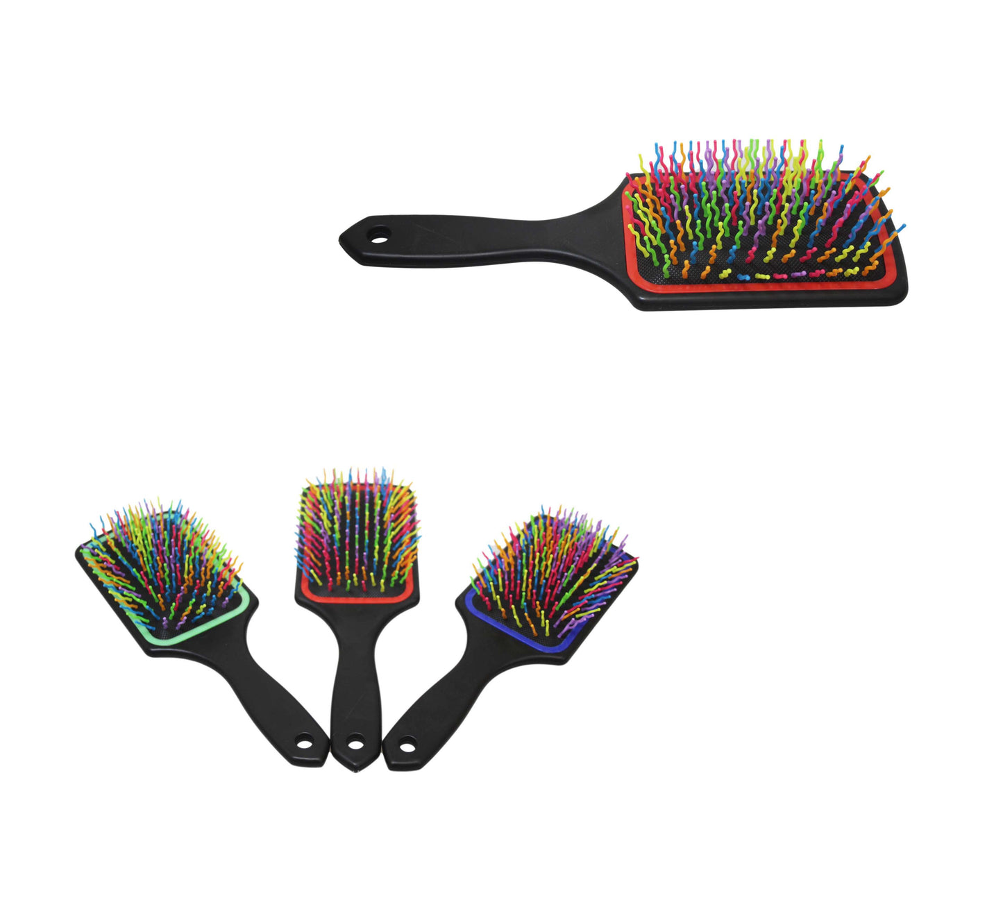 Plastic Detangling Frizzle Hair Brush With Squiggly Rainbow Bristles 24 X 8Cm Assorted Colours