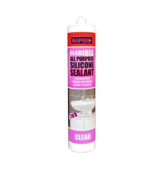 Rapide Fle x ible All Purpose Silicone Sealant Waterproof Mould Resistant Clear 250Ml