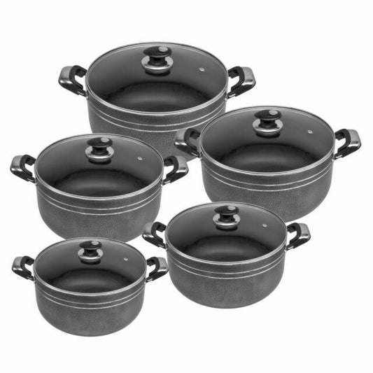 CERAMIC Diecast Ceramic Casserole Stockpot Kitchen Set Of 5 Black 4717