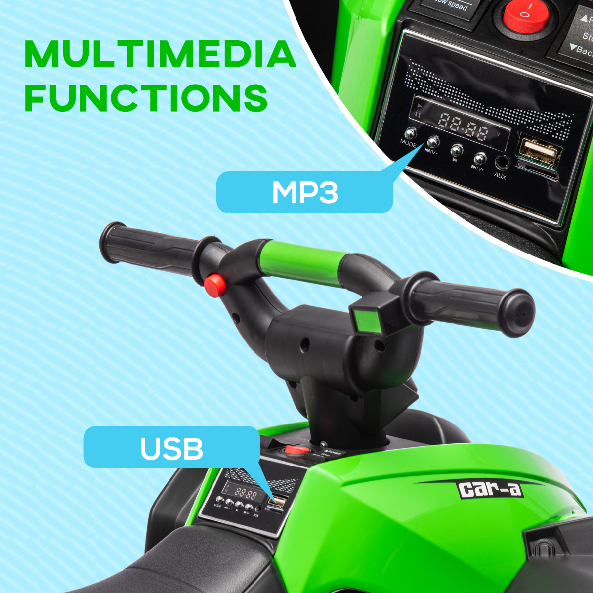 12V Electric Quad Bike for Kids Ride On Car ATV Toy for 3-5 Years Green