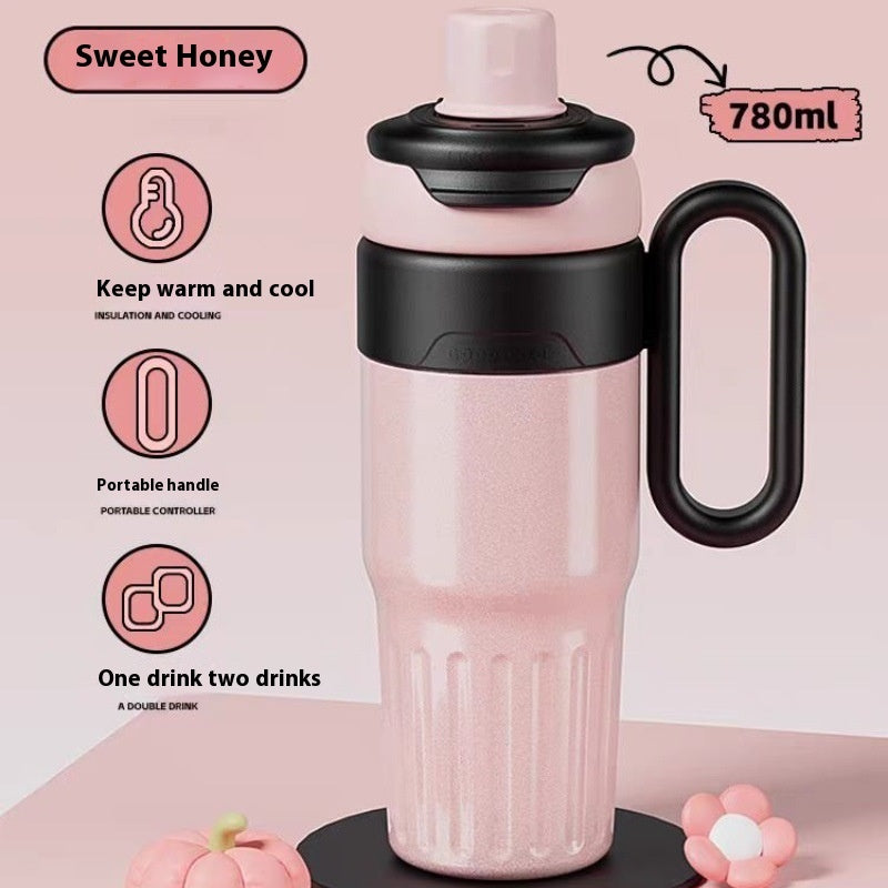 780ml Gradient Double Drink Thermal Cup Stainless Steel With Lid Coffee Cup Thermos Large Capacity Straw Cup