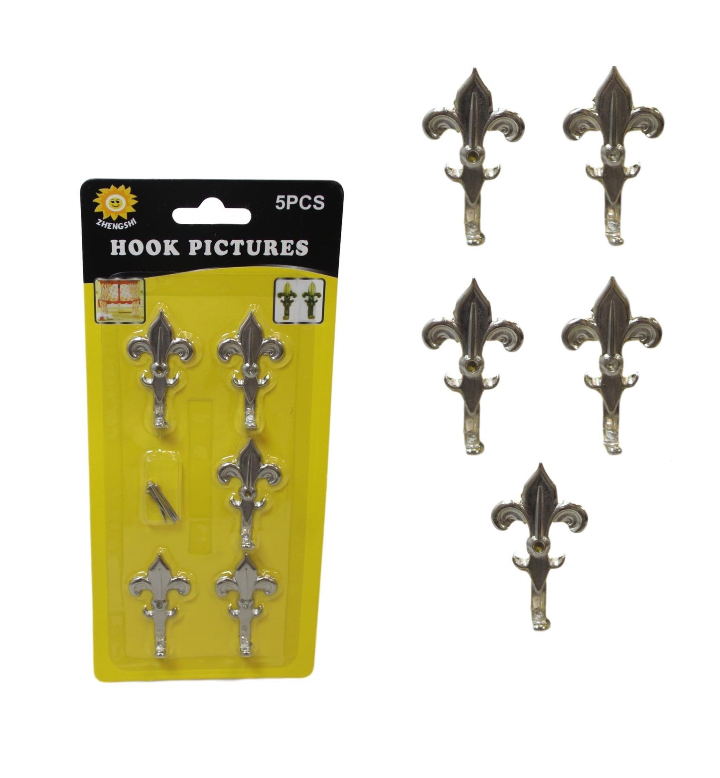 5 Pack Chrome Mini Picture Curtain Hooks With Nails 3cm 6002