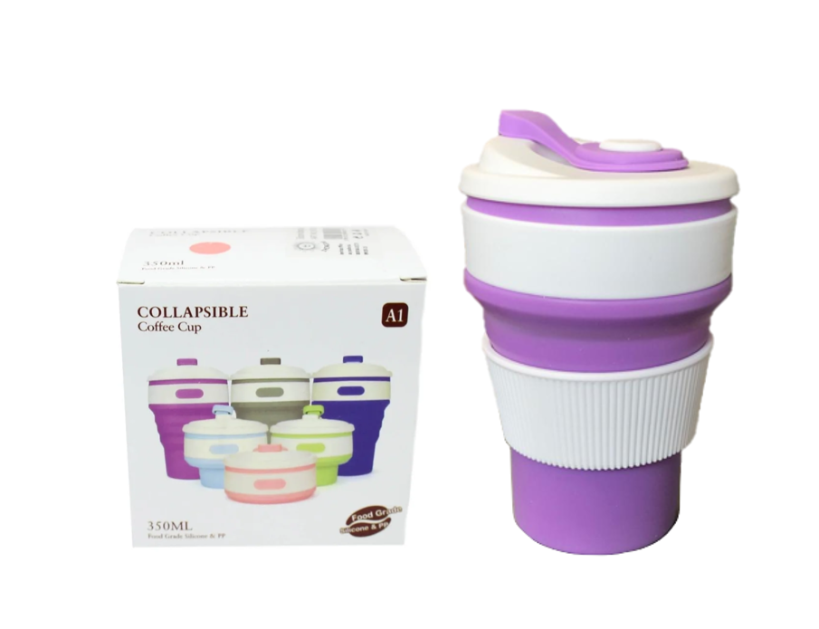Collapsible Compact Silicone Travel Coffee Drink Cup Mug 350ml Assorted Colours 6013