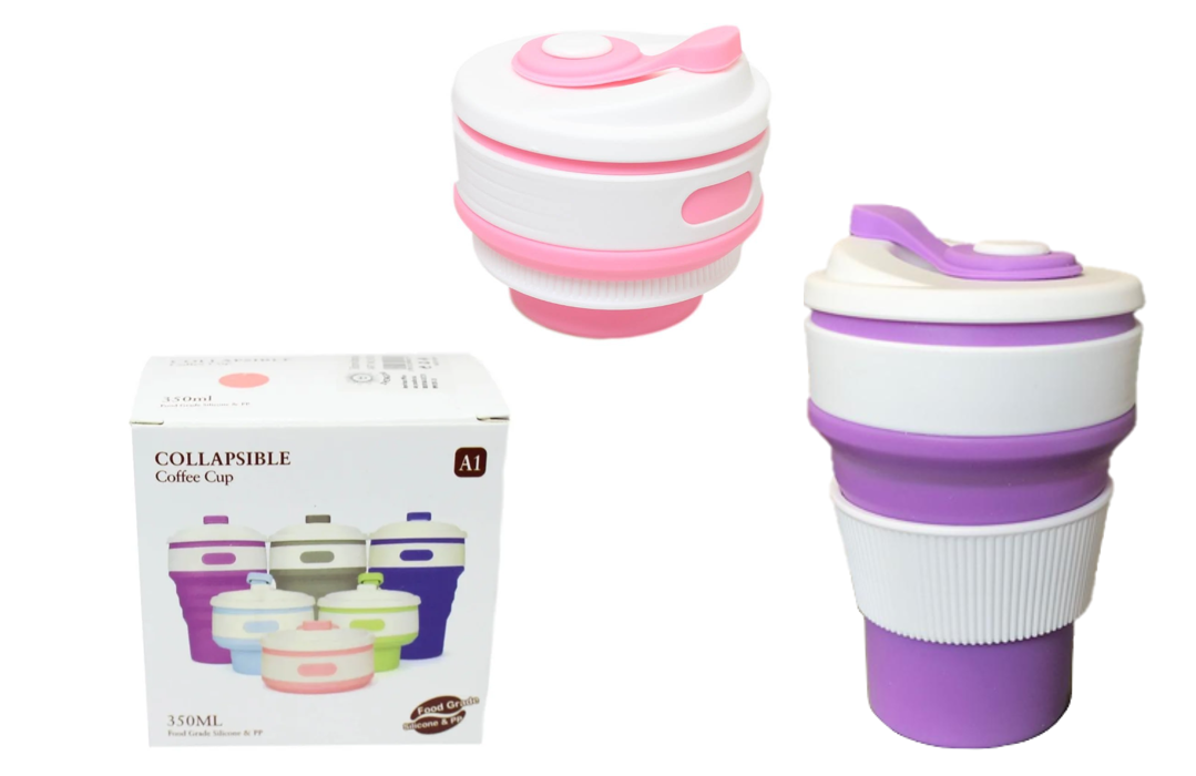 Collapsible Compact Silicone Travel Coffee Drink Cup Mug 350ml Assorted Colours 6013