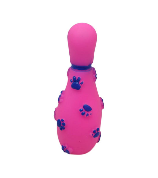 Pet Dog Toy Squeaky Bowling Pin with Paw Print 14 cm Assorted Colours 6043