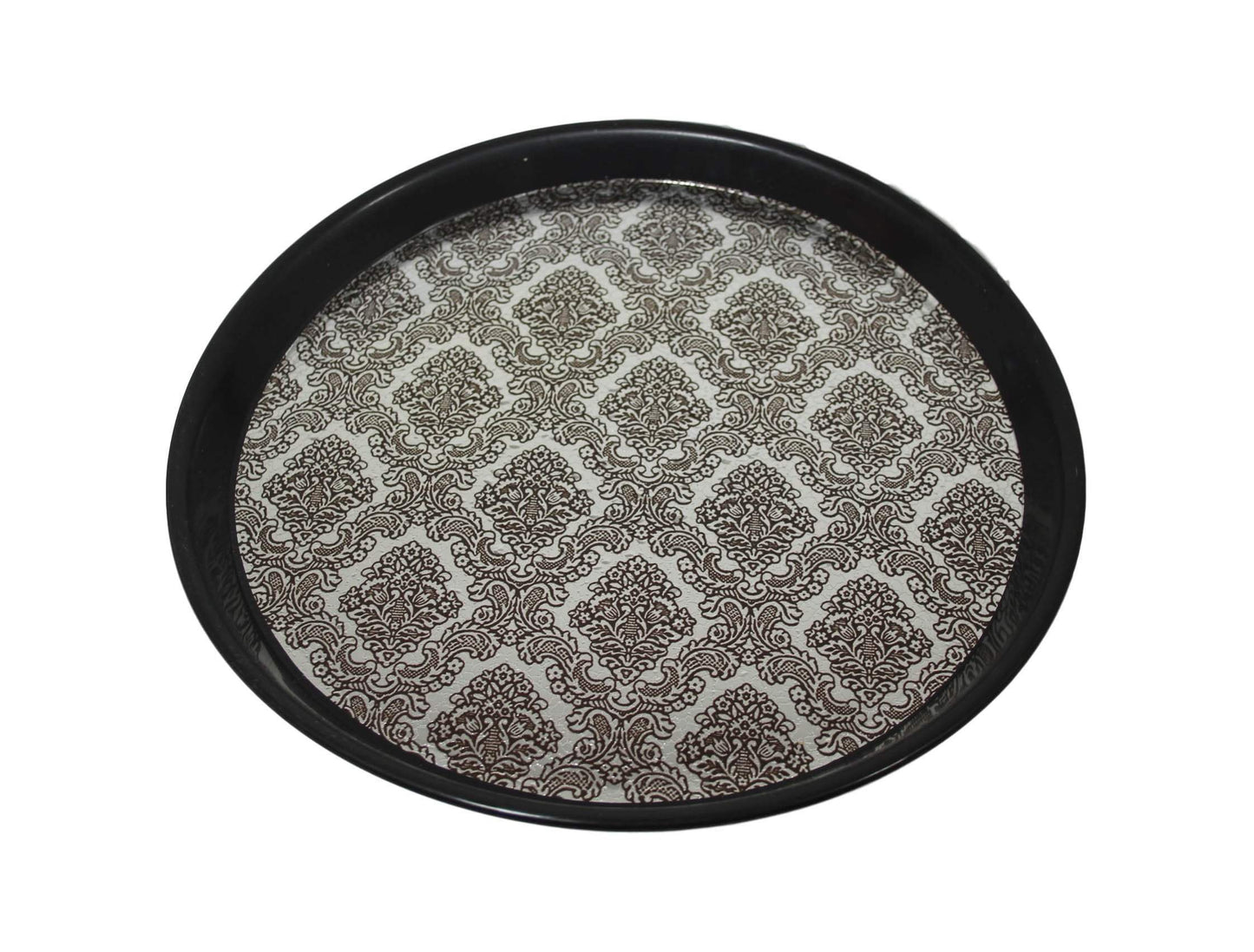 Round Plastic Drinks Bar Serving Tray with Printed Design 32 cm Assorted Colours 6049