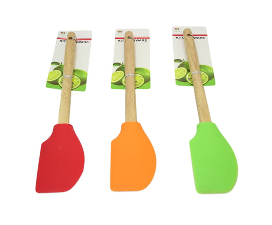 Kitchen Silicone Flat Sided Scraper Spatula Wooden Handle 32 cm Assorted Colours 6063 A