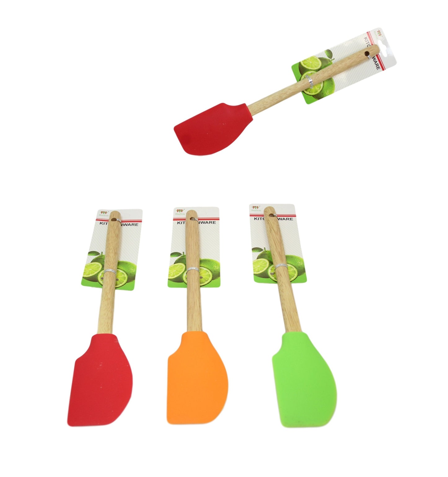Kitchen Silicone Flat Sided Scraper Spatula Wooden Handle 32 cm Assorted Colours 6063 A
