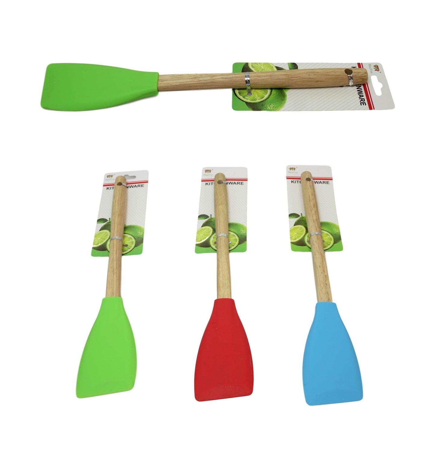 Kitchen Silicone Scraper Spatula Wooden Handle 33 cm Assorted Colours 6064 A