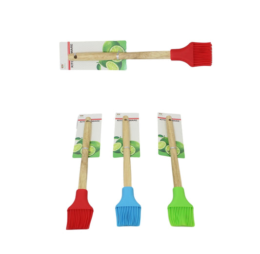 Kitchen Silicone Pastry Brush Wooden Handle Assorted Colours