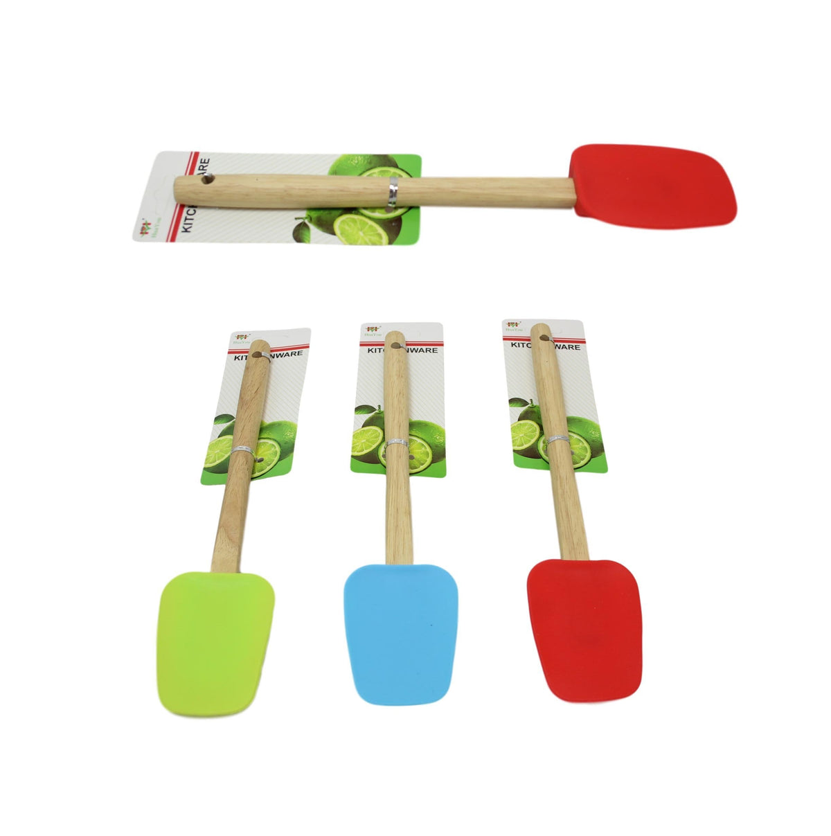 Kitchen Silicone Spatula Wooden Handle Assorted Colours