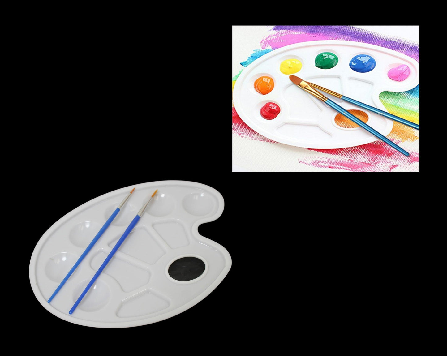 Artist Painting Palate Paint Mixer White Painting Plate With 2 Brushes 23 x 17 cm  6087