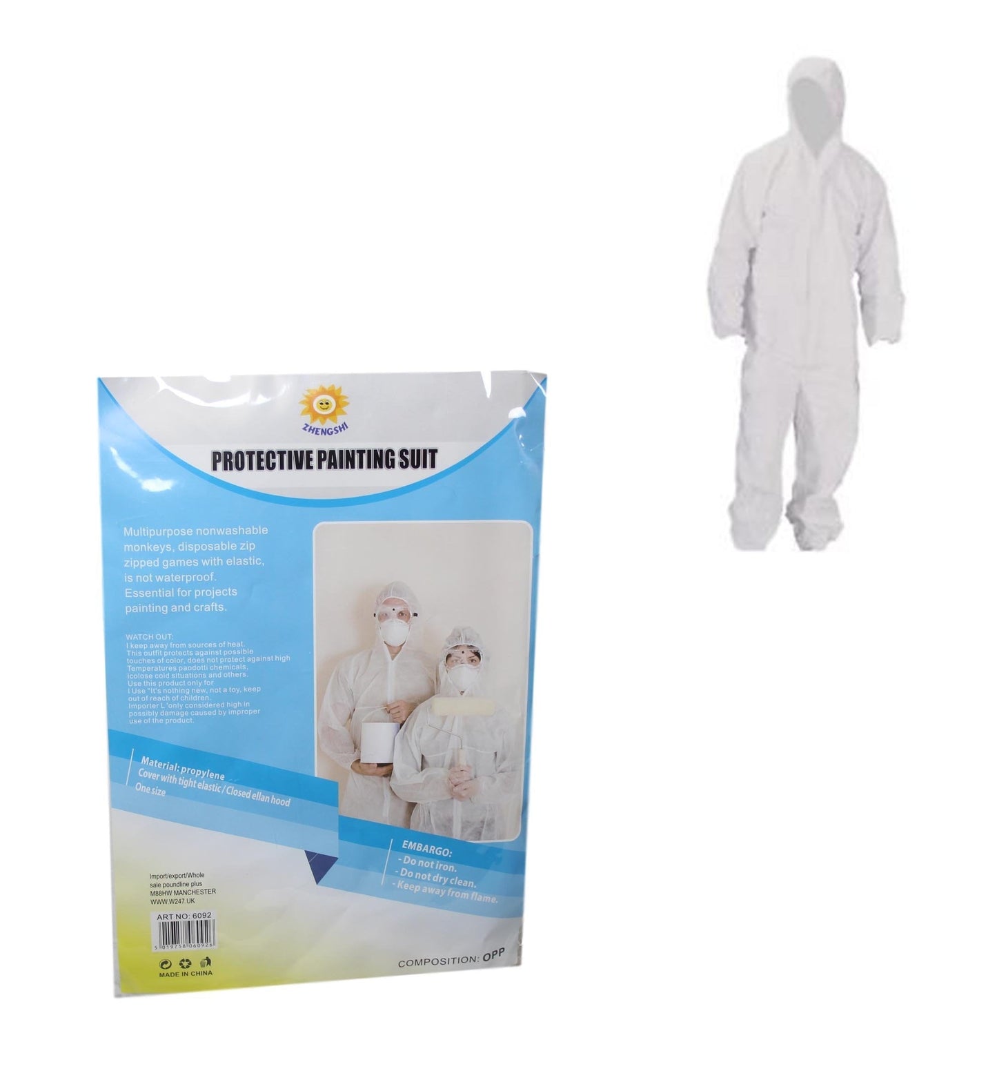 Protective Painting Suit White Indoor Outdoor Disposable Painting Onesie One Size 6605