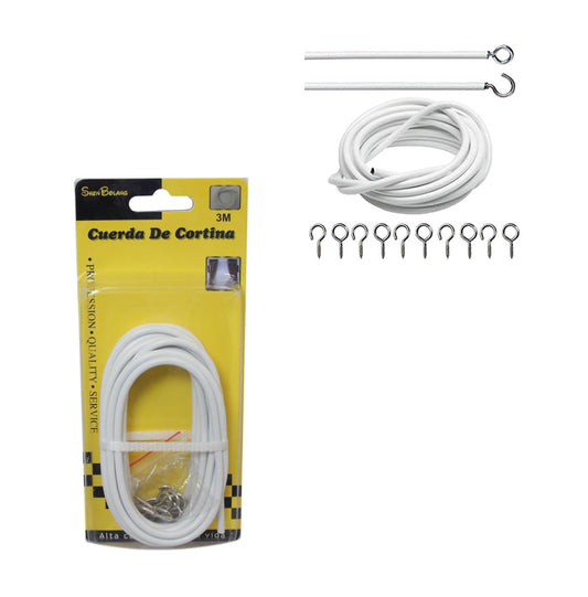 Net Curtain Wire White Window Cord Cable With Hooks Indoor Outdoor Cable