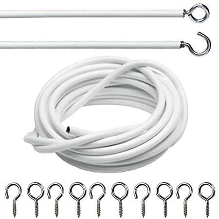 Net Curtain Wire White Window Cord Cable With Hooks Indoor Outdoor 3m Cable 6094