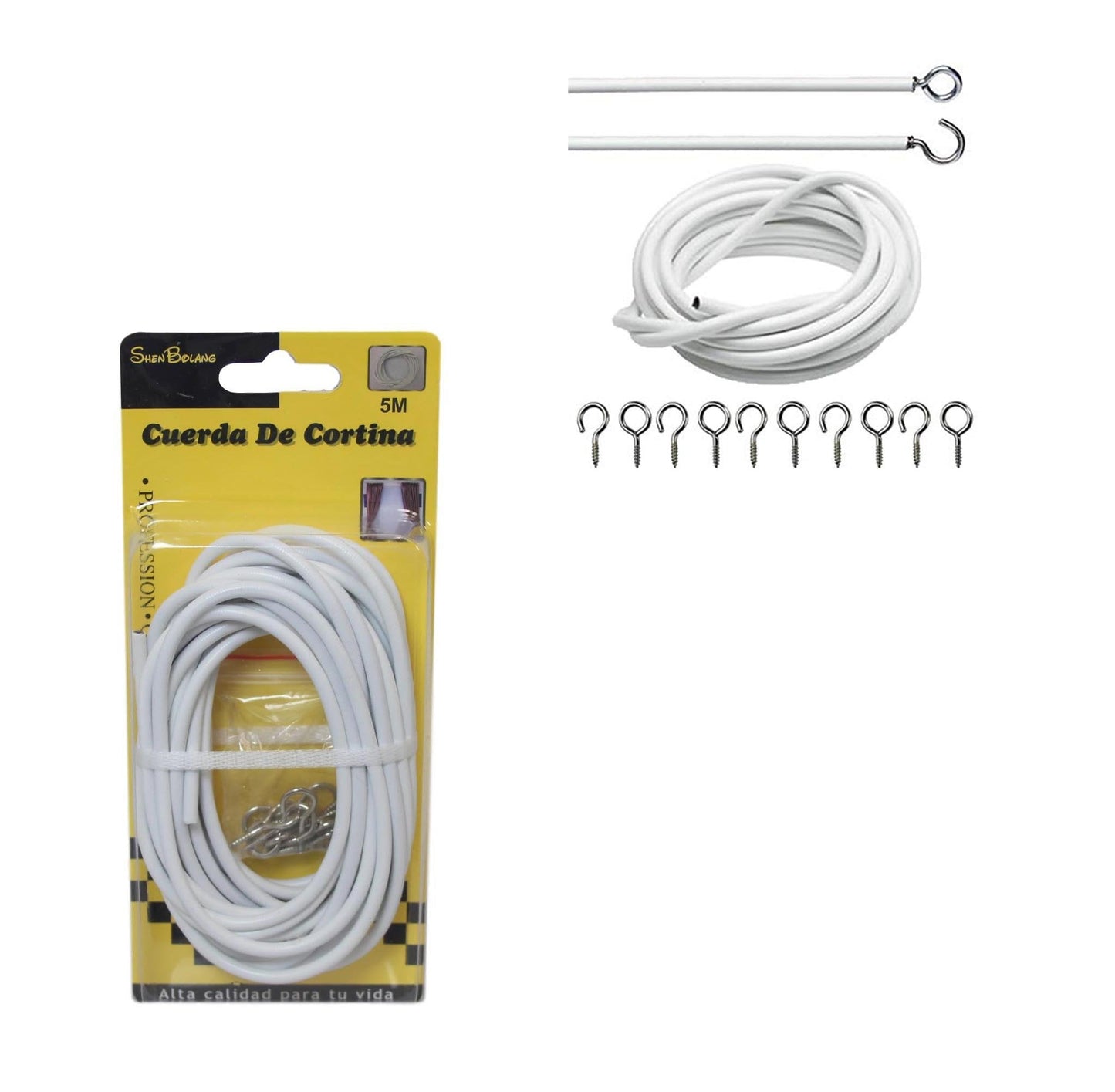 Net Curtain Wire White Window Cord Cable With Hooks Indoor Outdoor 5m Cable 60964