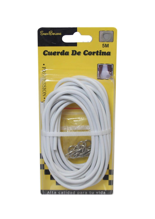 Net Curtain Wire White Window Cord Cable With Hooks Indoor Outdoor 5m Cable 60964