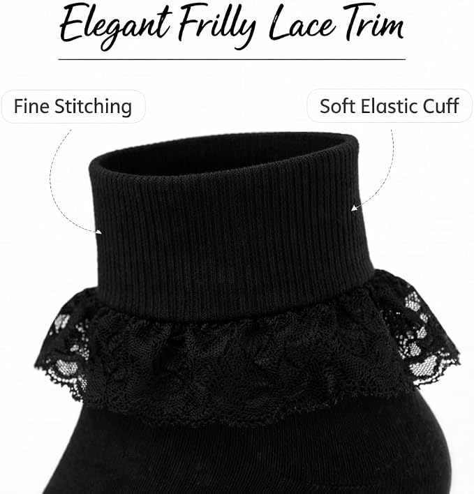 Girls Back To School 3 Pack of Frill Lace Socks - 3 Colours