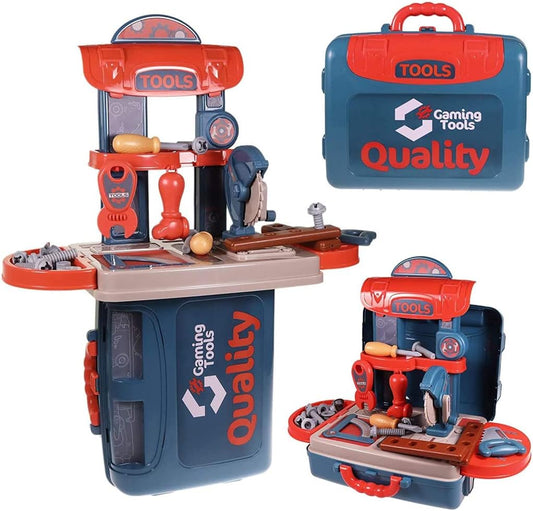 3 in 1 Workshop Pretend Play Tool Table Kit Suitcase Box Set for Kids