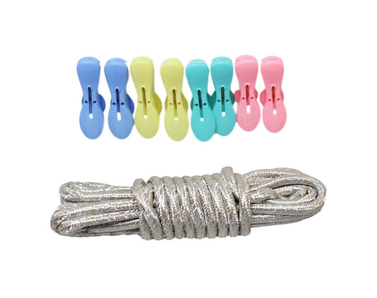 Outdoor Hanging Pegs and Rope Assorted Colour 8 Pack Washing Line 7cm 6153