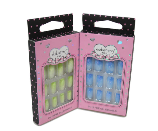 Artificial Fake Nail Extensions Glitters Square Tip Assorted Colours 6159