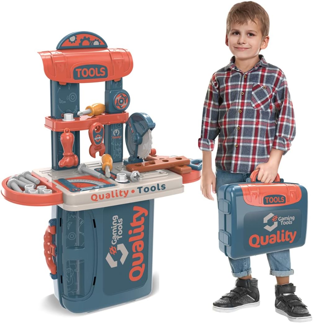 3 in 1 Workshop Pretend Play Tool Table Kit Suitcase Box Set for Kids