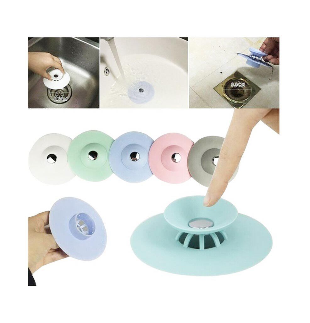 Silicone Bathroom Kitchen Sink Drain Plug Hair Catcher 9.5 cm Assorted Colours 6163
