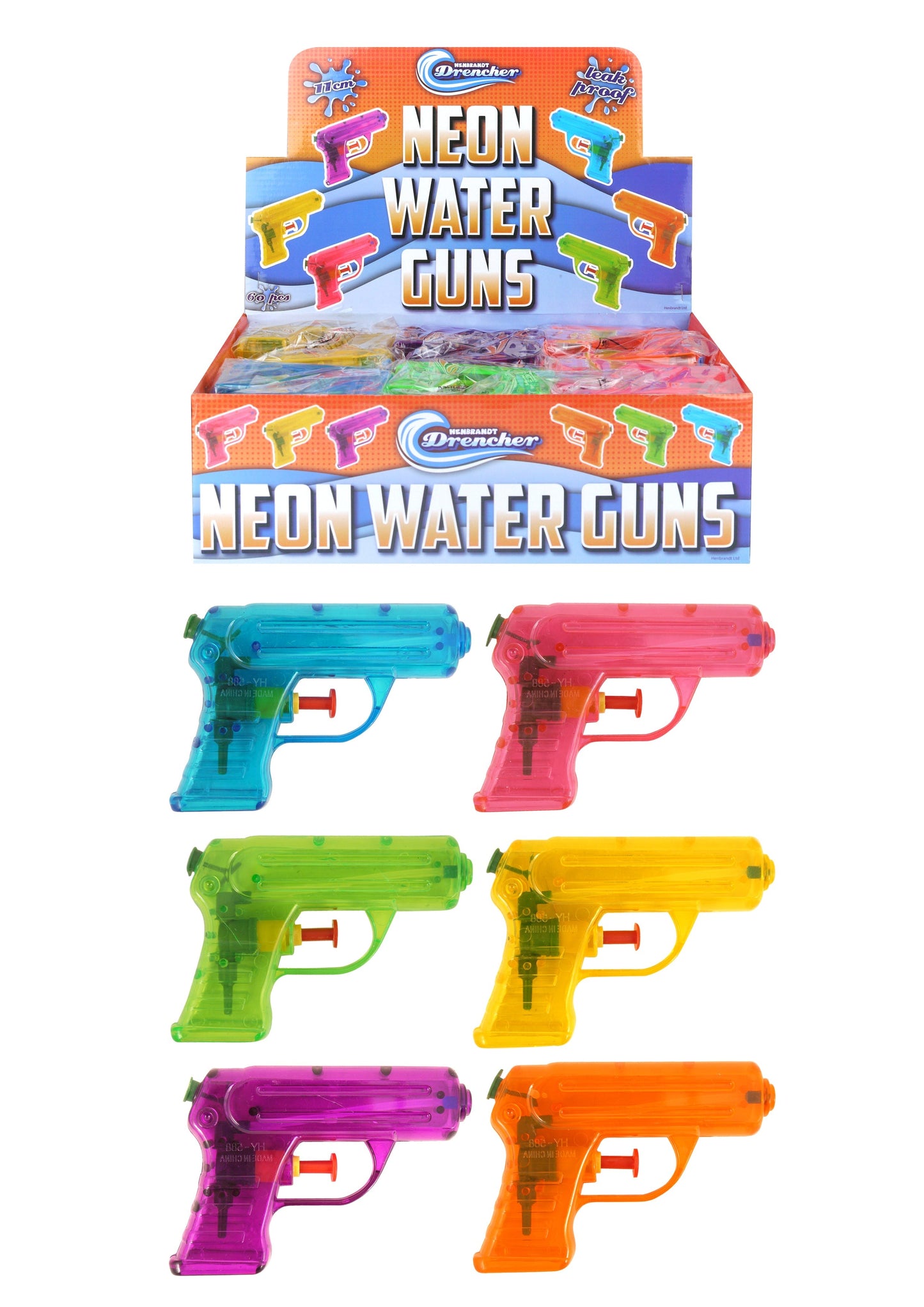 Kids Outdoor Water Gun 6 Assorted Neon Colours 11cm R08265
