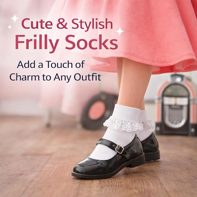 Girls Back To School 3 Pack of Frill Lace Socks - 3 Colours