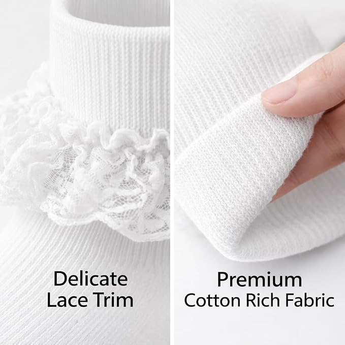 Girls Back To School 3 Pack of Frill Lace Socks - 3 Colours