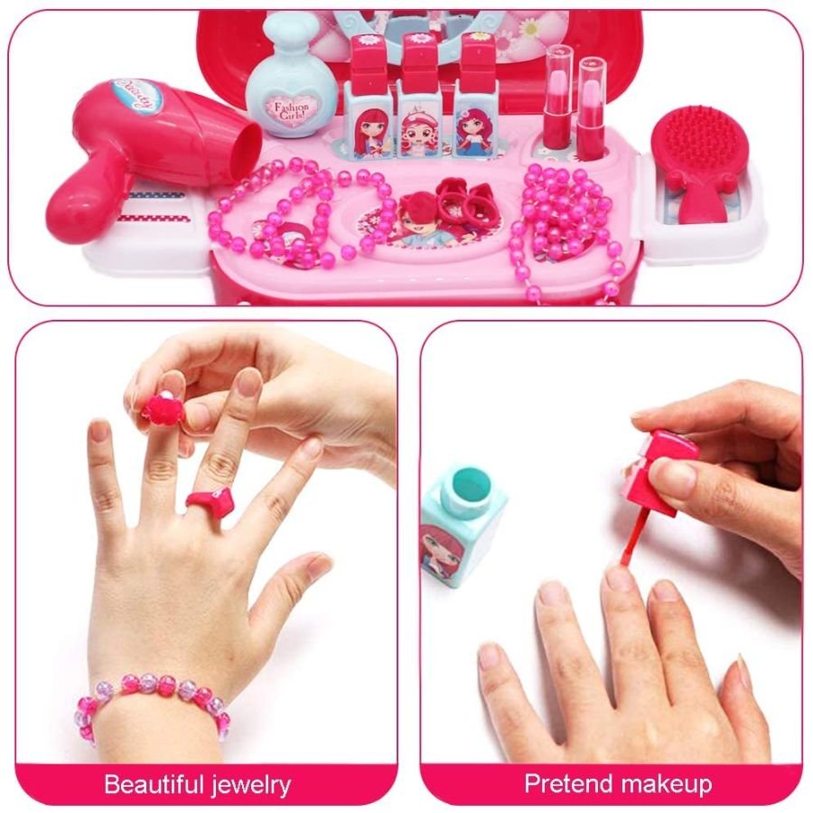 Girls Make Up Set Toy With Cosmetic Bag And Nail Polish Carry Case Playset