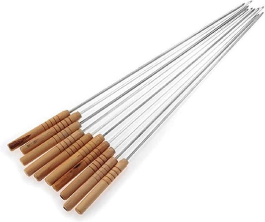 Metal BBQ Kebab Skewer Sticks 10pcs 39 cm Wooden Handle 6883
